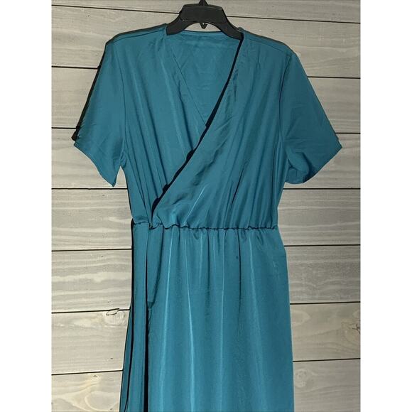 Womens Faux Wrap MIDI Dress Plus Size 3XL Teal maxi - Picture 2 of 7